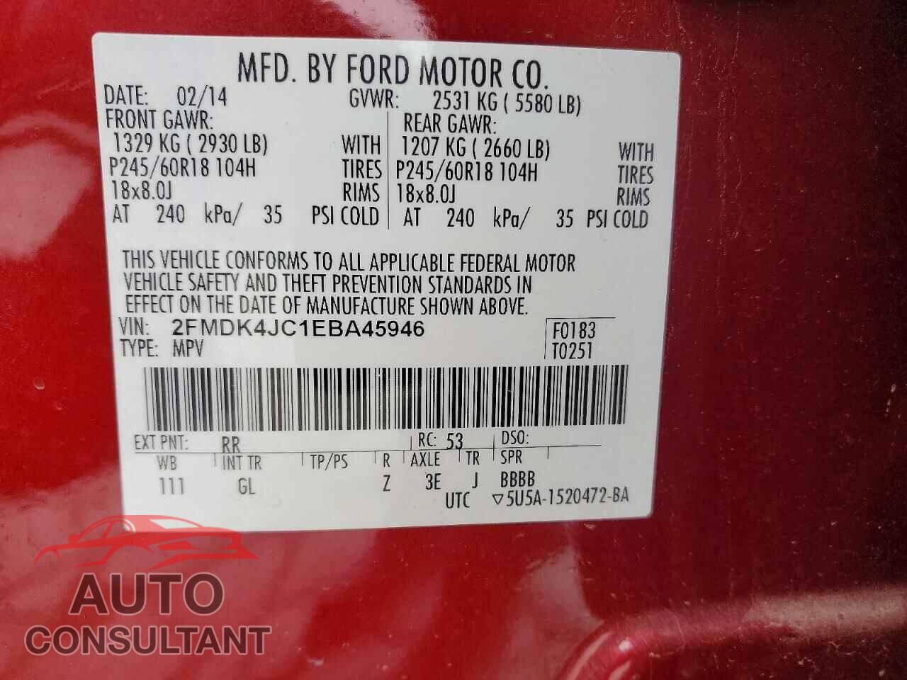 FORD EDGE 2014 - 2FMDK4JC1EBA45946
