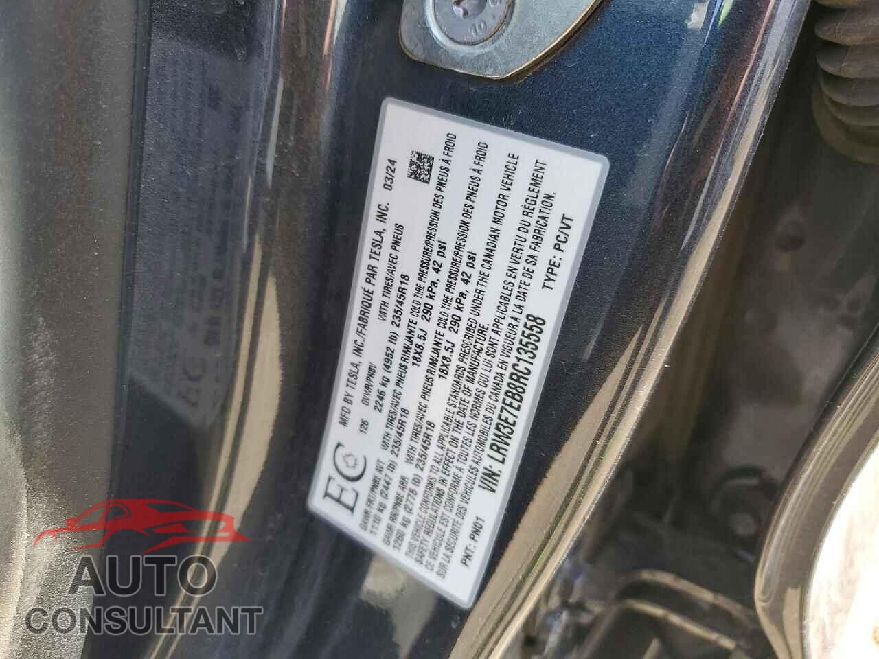 TESLA MODEL 3 2024 - LRW3E7EB8RC135558