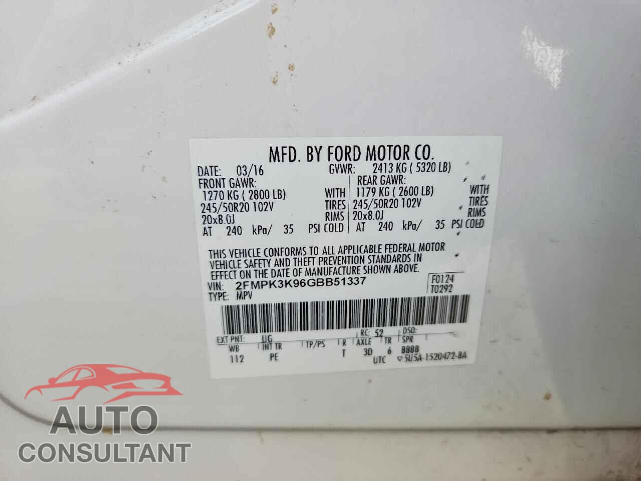 FORD EDGE 2016 - 2FMPK3K96GBB51337
