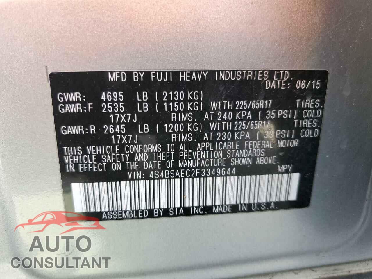 SUBARU OUTBACK 2015 - 4S4BSAEC2F3349644