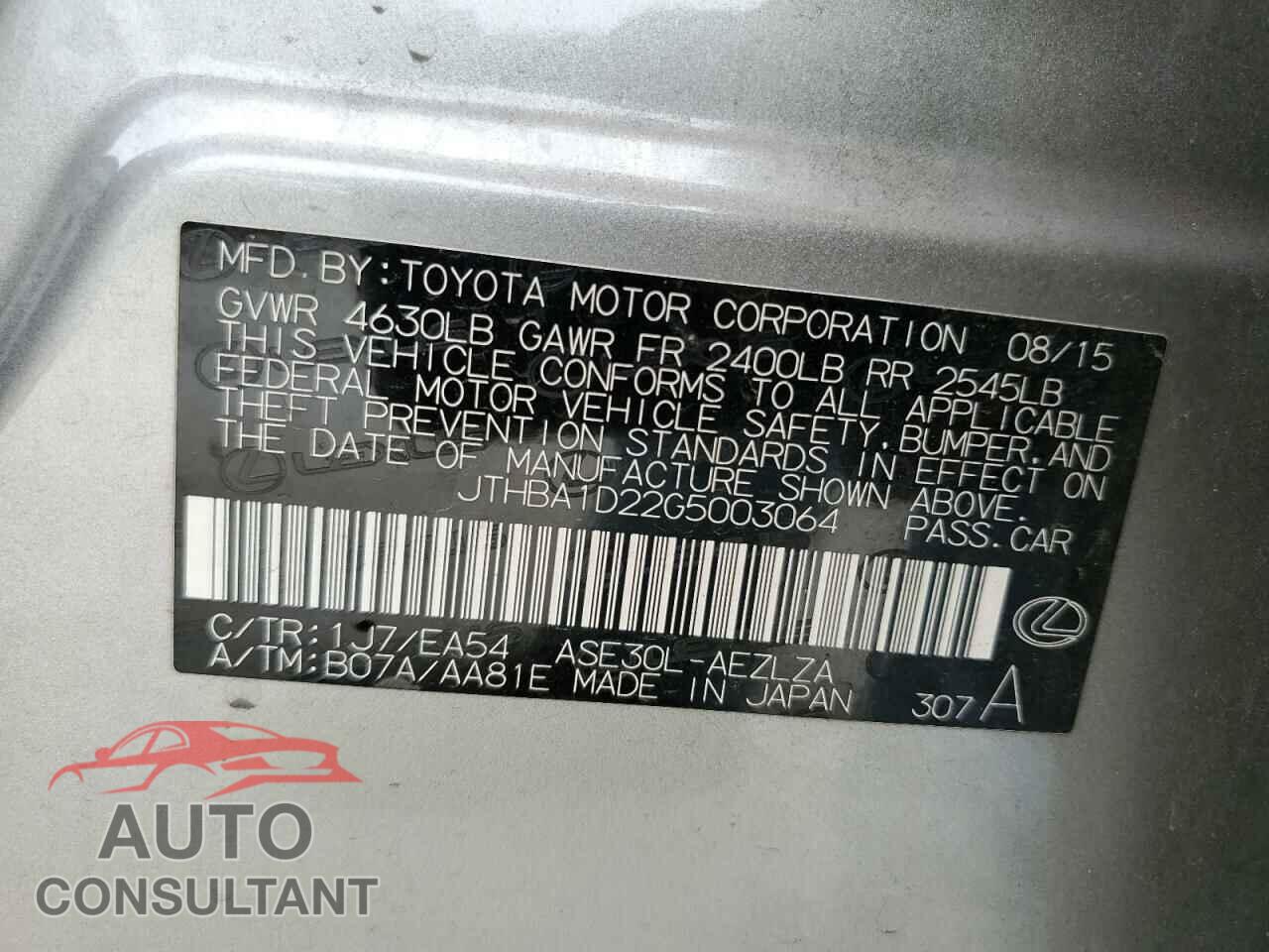 LEXUS IS 2016 - JTHBA1D22G5003064