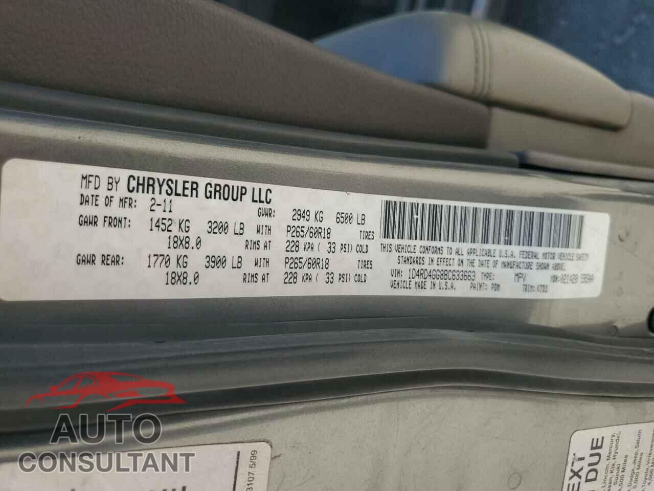 DODGE DURANGO 2011 - 1D4RD4GG8BC633663