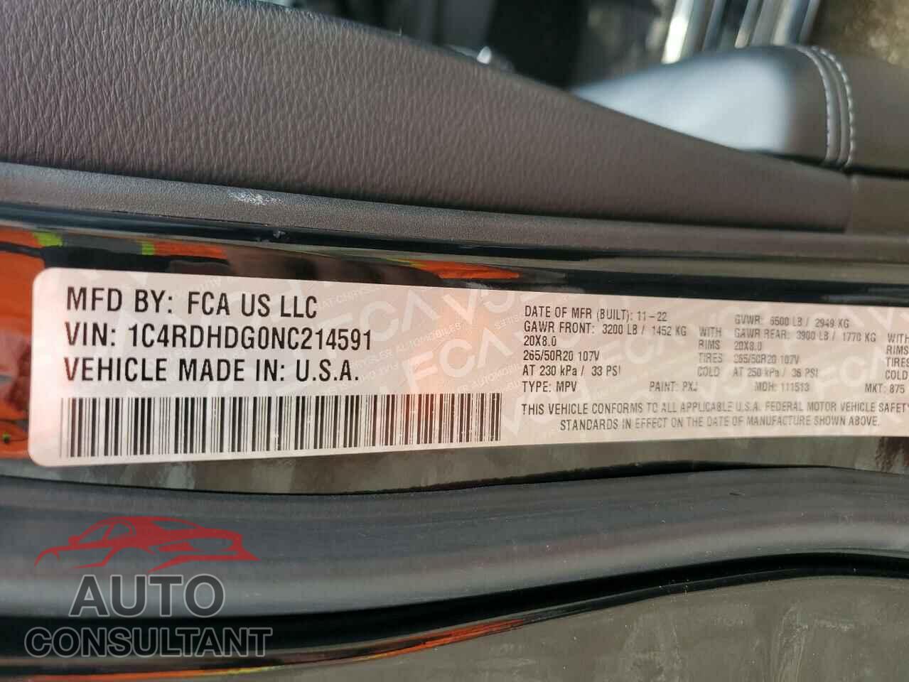 DODGE DURANGO 2022 - 1C4RDHDG0NC214591