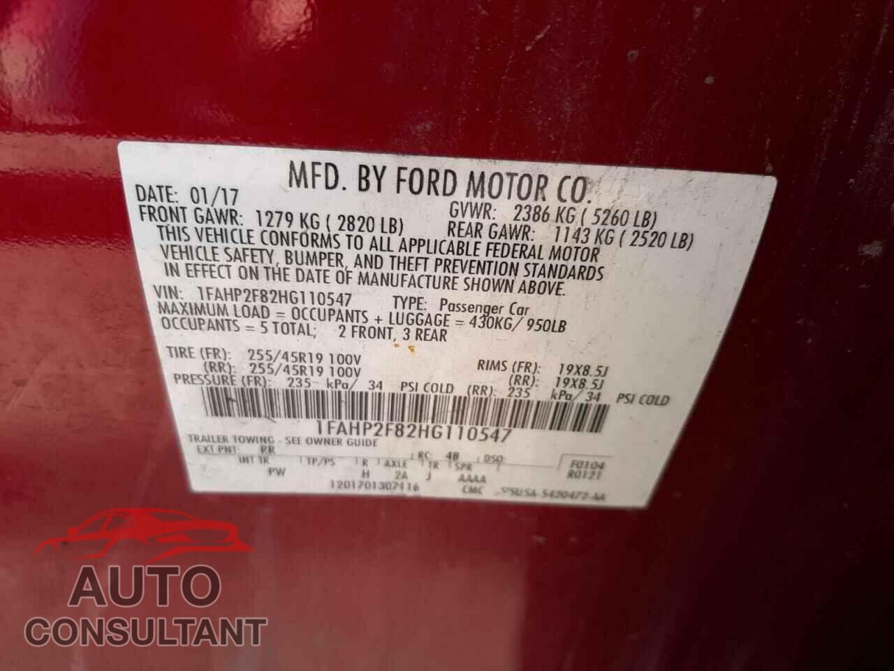 FORD TAURUS 2017 - 1FAHP2F82HG110547