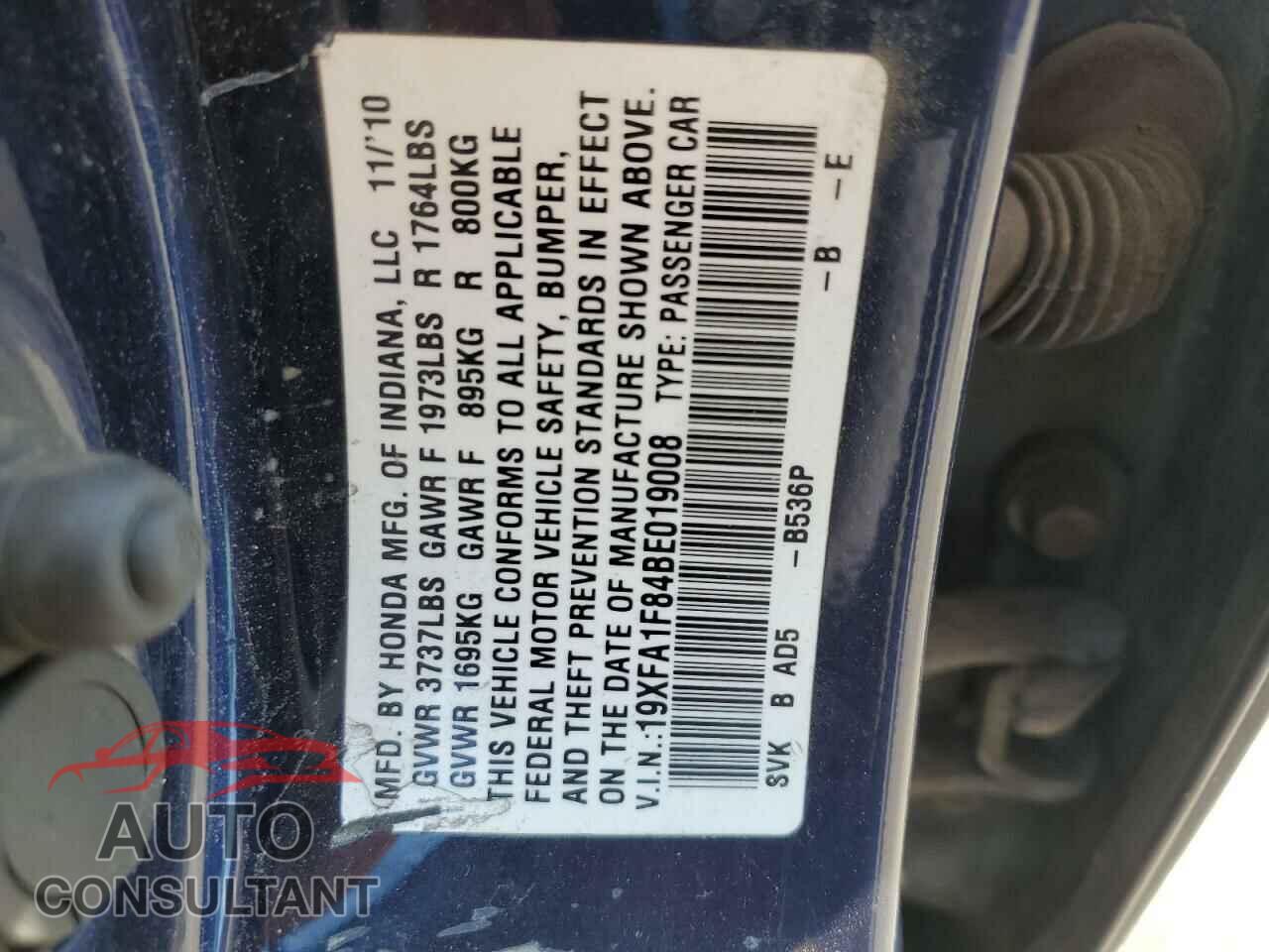 HONDA CIVIC 2011 - 19XFA1F84BE019008