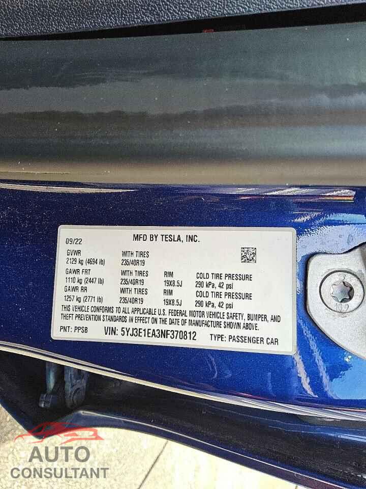 TESLA MODEL 3 2022 - 5YJ3E1EA3NF370812