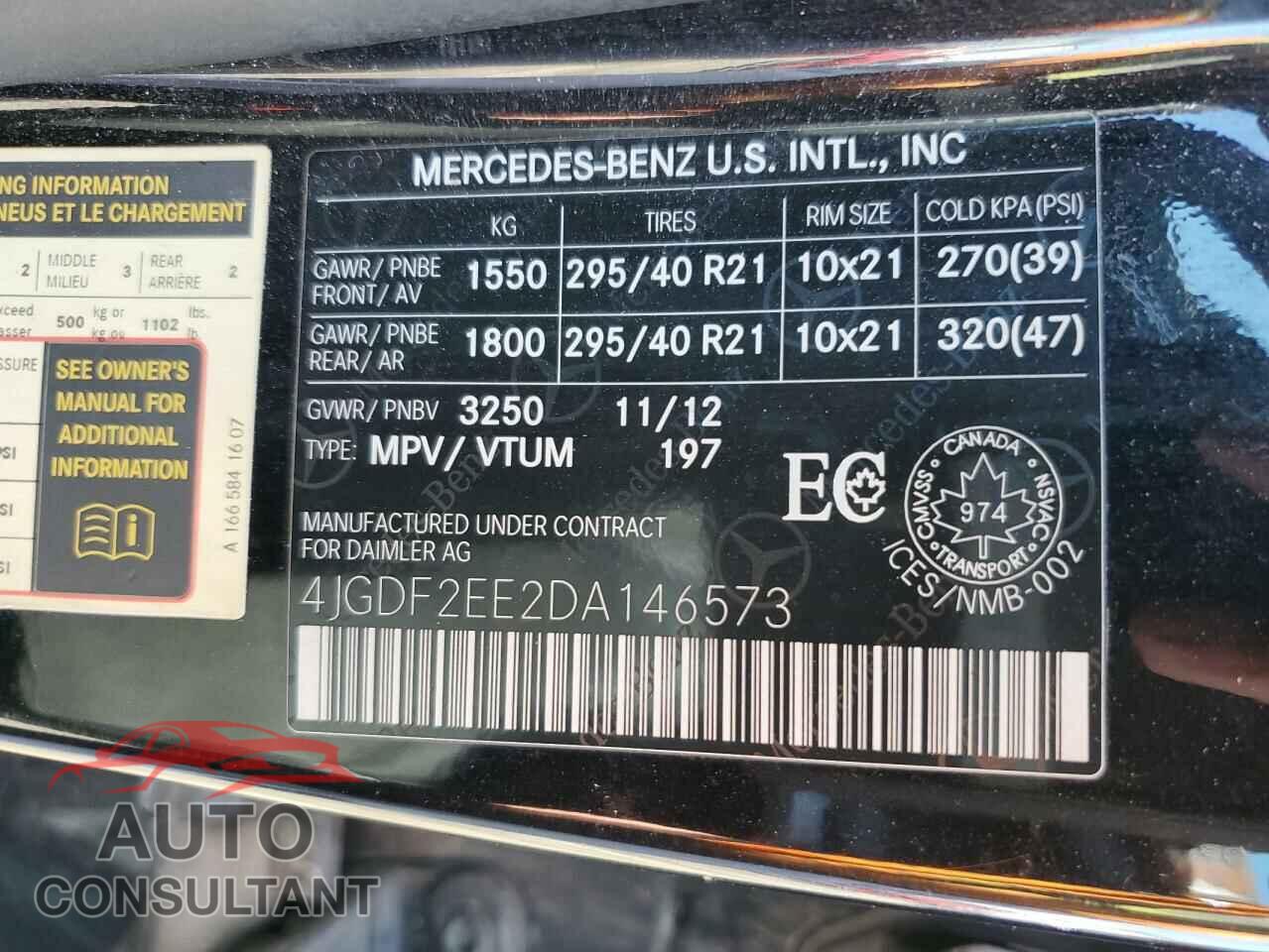 MERCEDES-BENZ GL-CLASS 2013 - 4JGDF2EE2DA146573