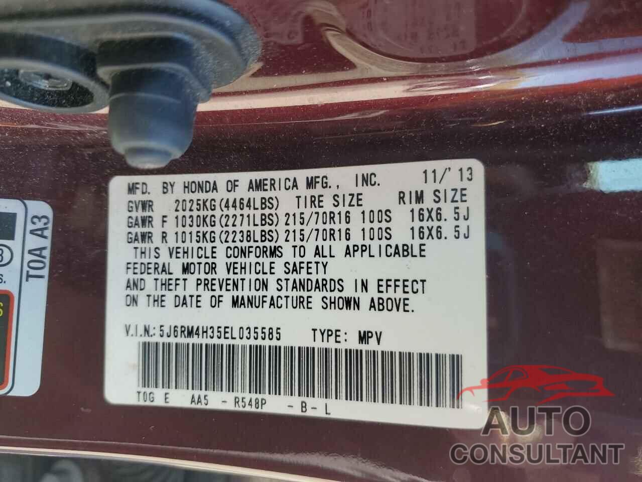 HONDA CRV 2014 - 5J6RM4H35EL035585