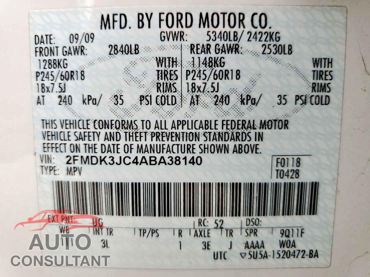 FORD EDGE 2010 - 2FMDK3JC4ABA38140
