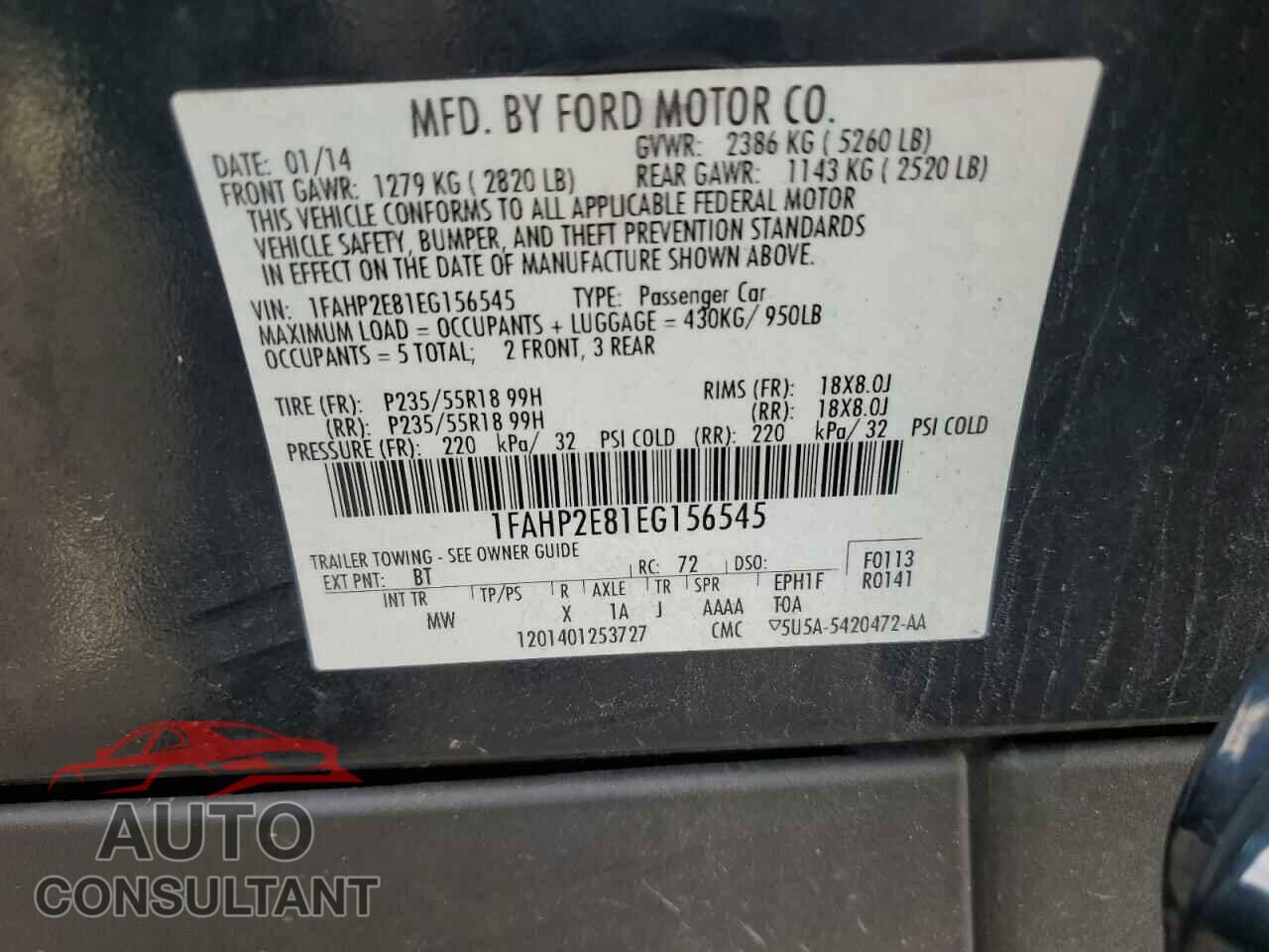 FORD TAURUS 2014 - 1FAHP2E81EG156545