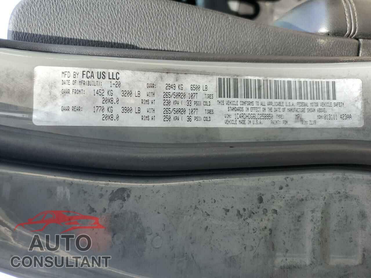 DODGE DURANGO 2020 - 1C4RDHDG6LC258950