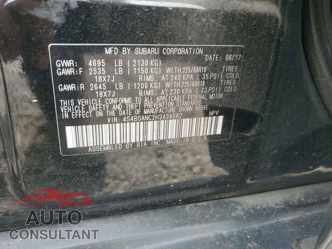 SUBARU OUTBACK 2017 - 4S4BSANC2H3434082