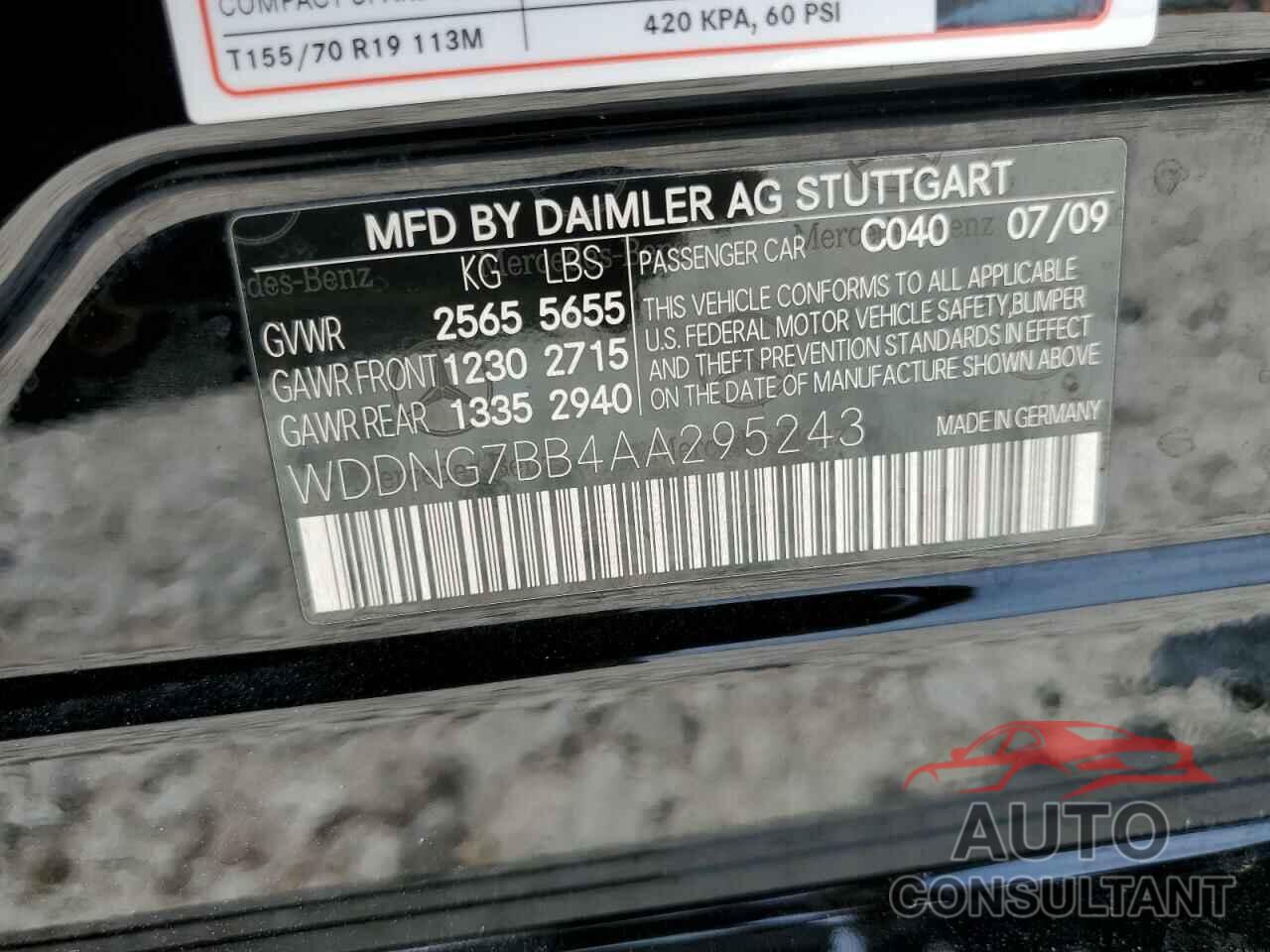 MERCEDES-BENZ S-CLASS 2010 - WDDNG7BB4AA295243