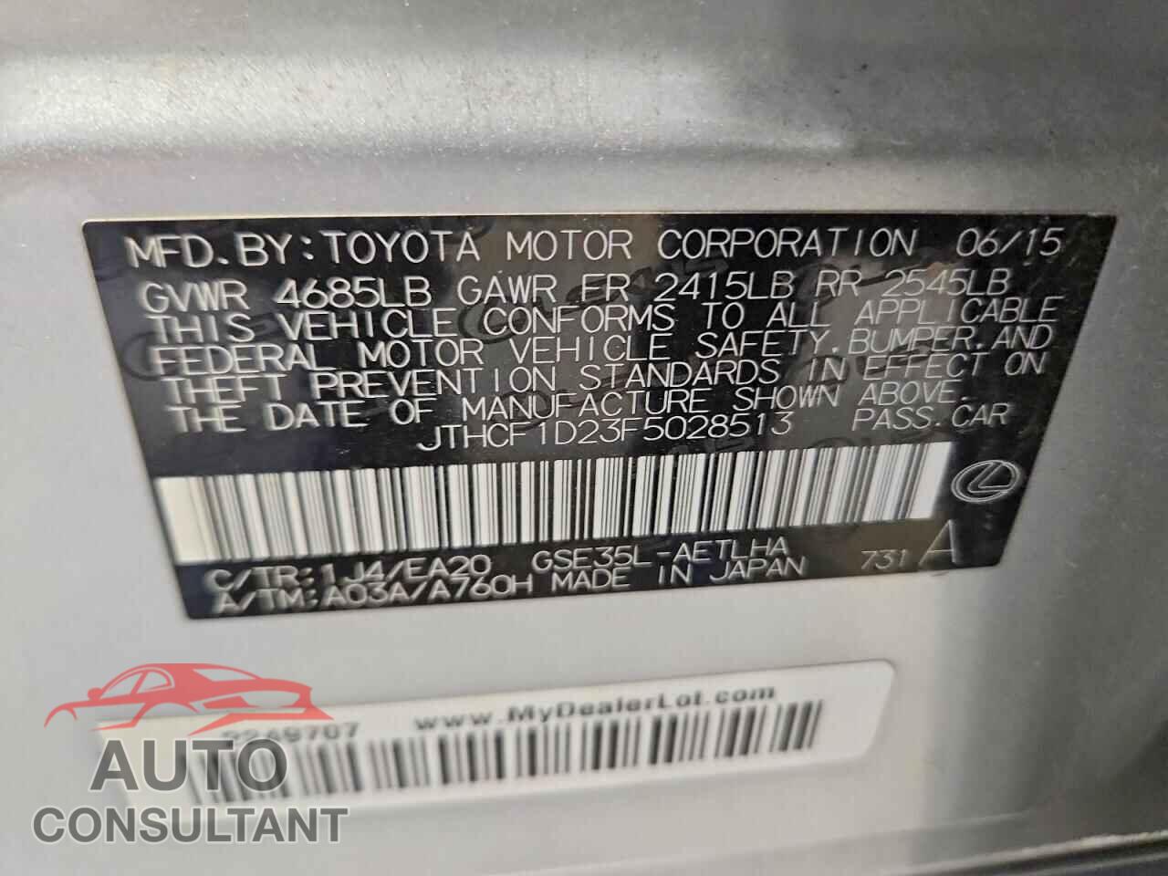 LEXUS IS 2015 - JTHCF1D23F5028513