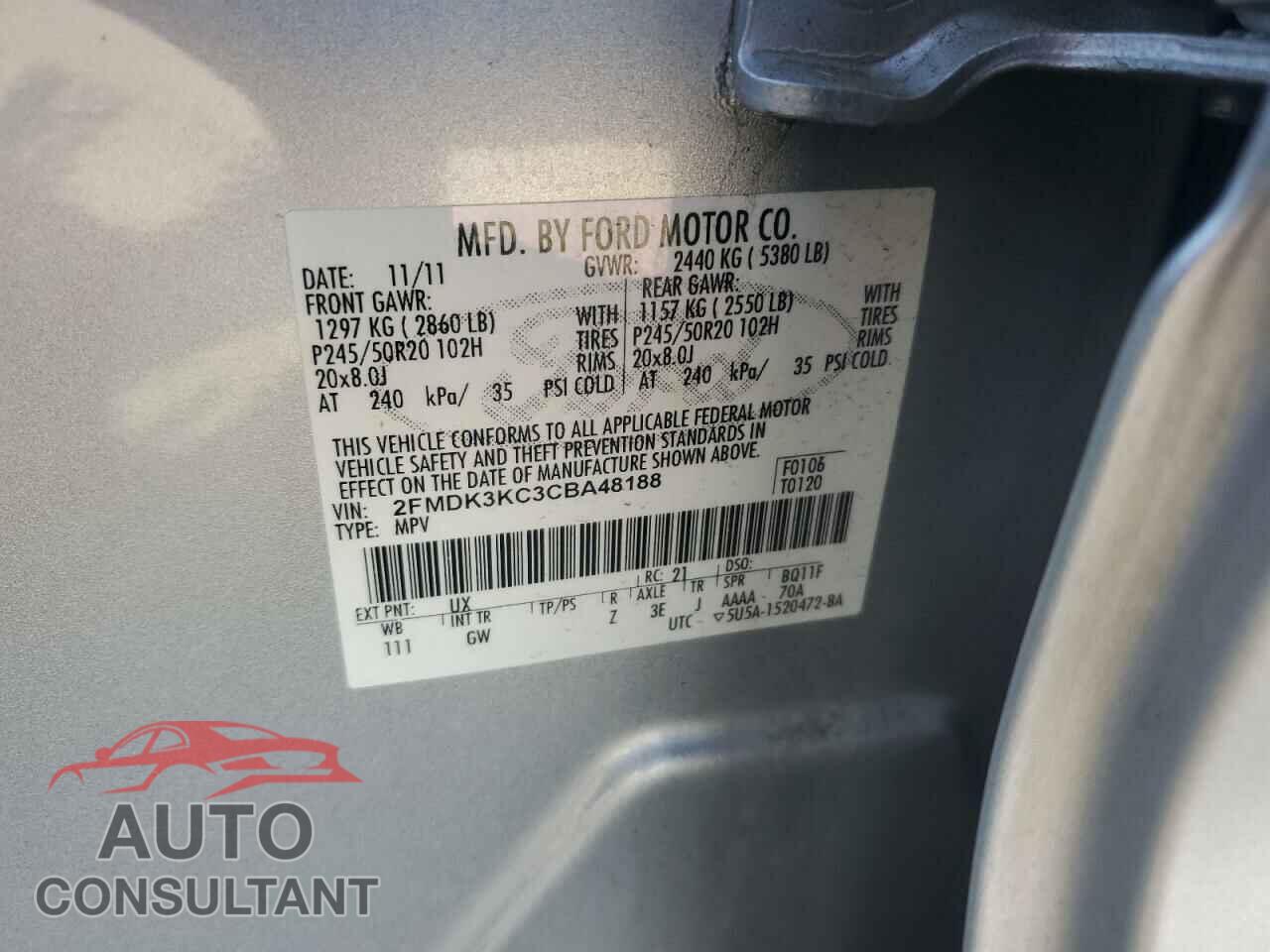 FORD EDGE 2012 - 2FMDK3KC3CBA48188