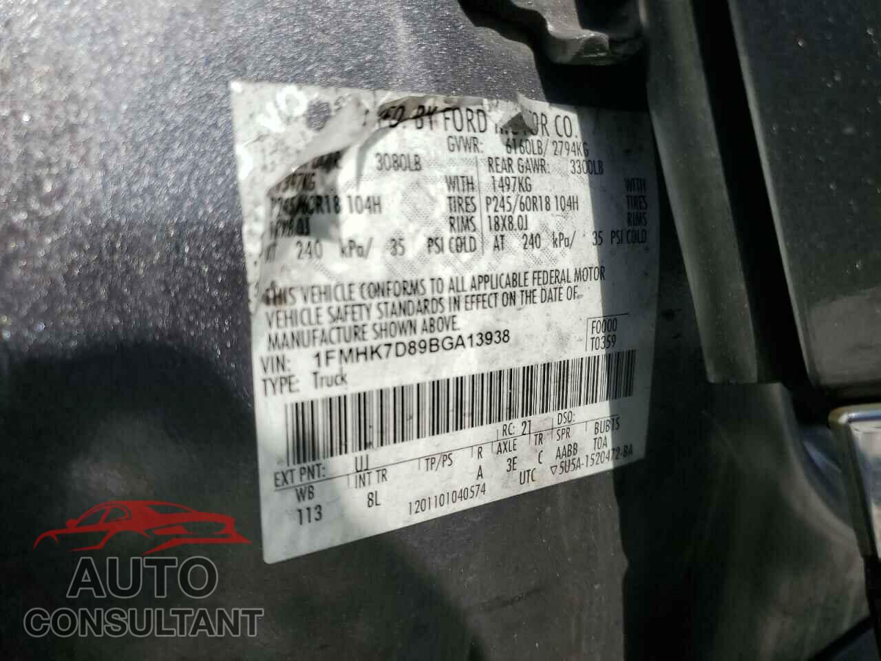 FORD EXPLORER 2011 - 1FMHK7D89BGA13938