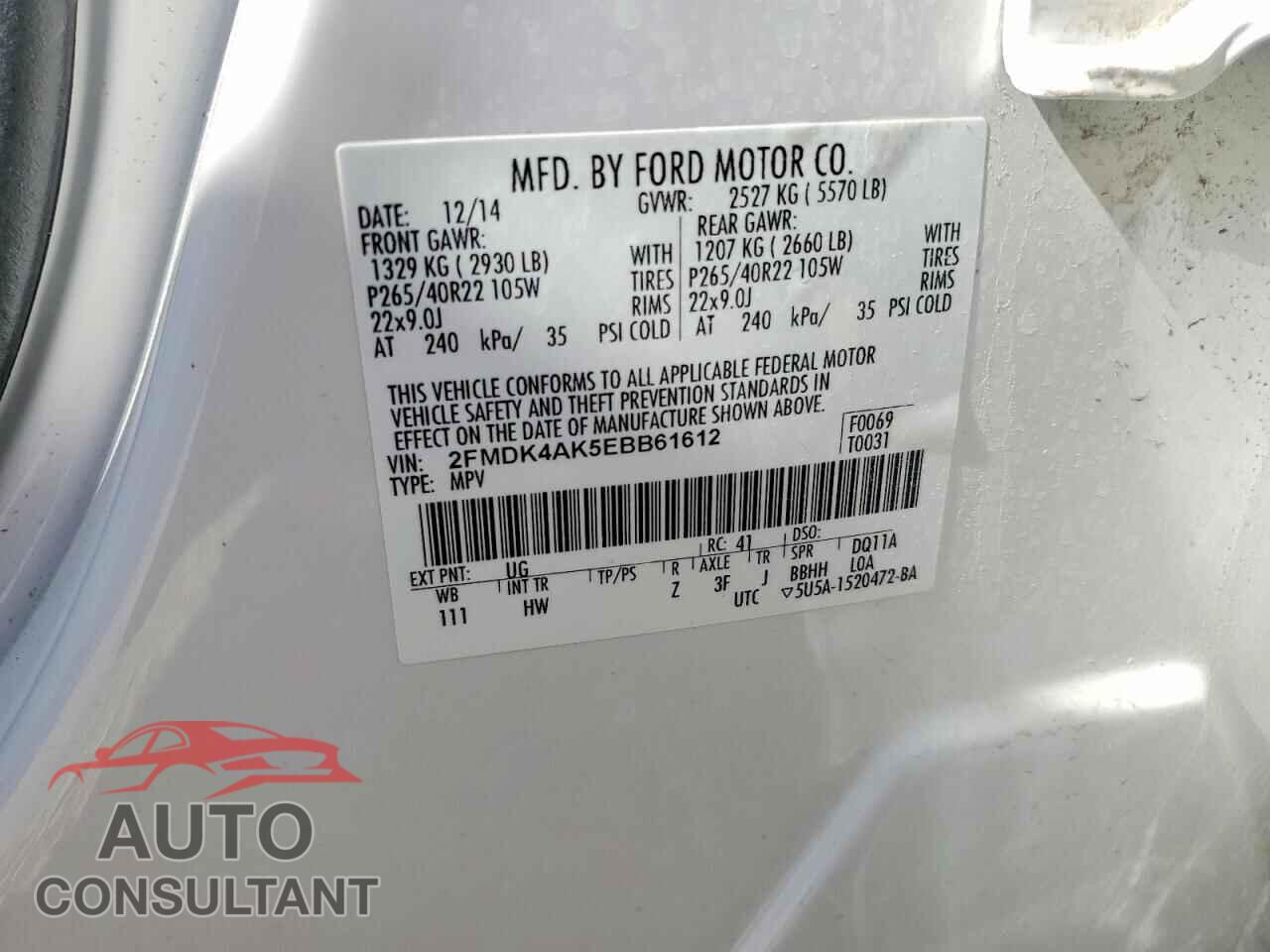 FORD EDGE 2014 - 2FMDK4AK5EBB61612