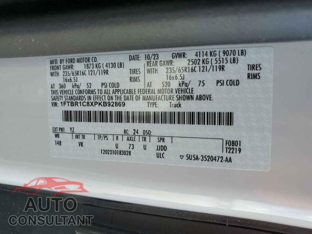 FORD TRANSIT 2023 - 1FTBR1C8XPKB92869