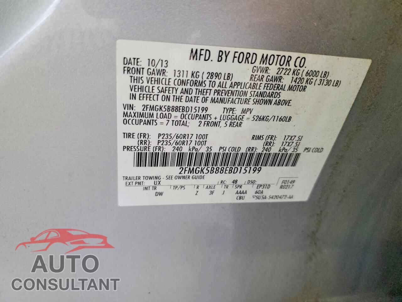FORD FLEX 2014 - 2FMGK5B88EBD15199
