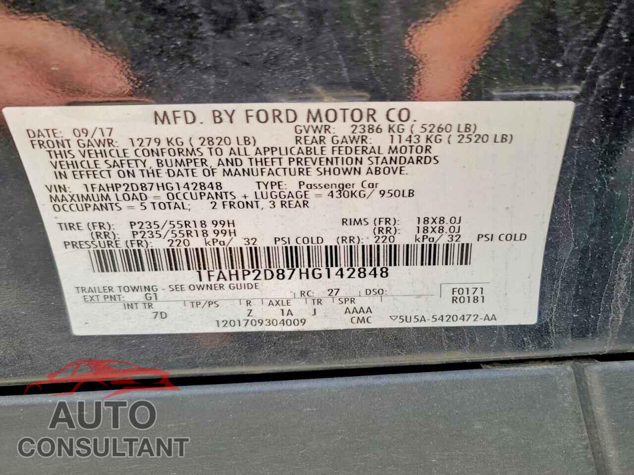 FORD TAURUS 2017 - 1FAHP2D87HG142848