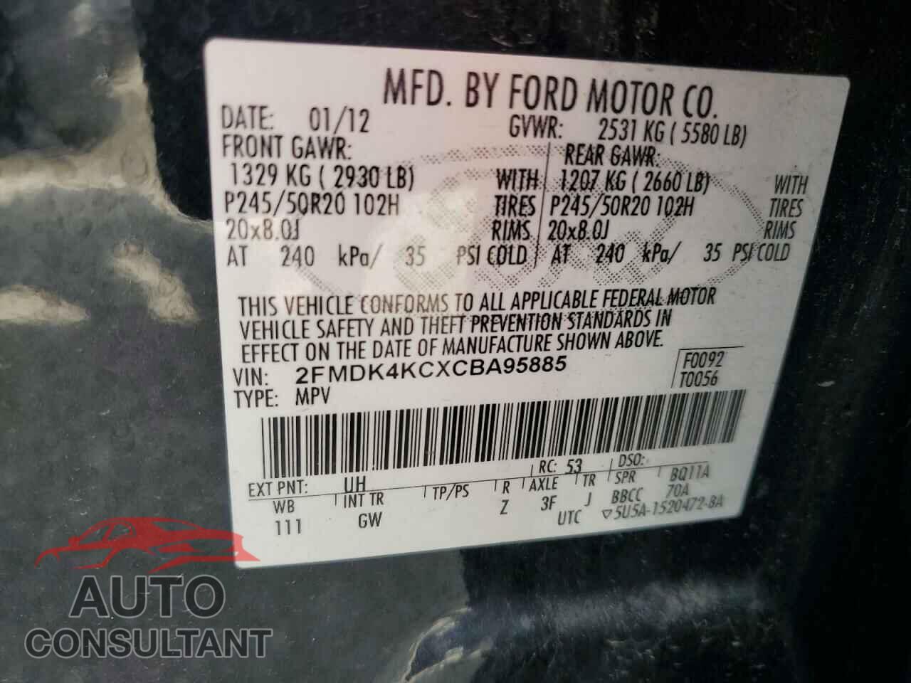 FORD EDGE 2012 - 2FMDK4KCXCBA95885