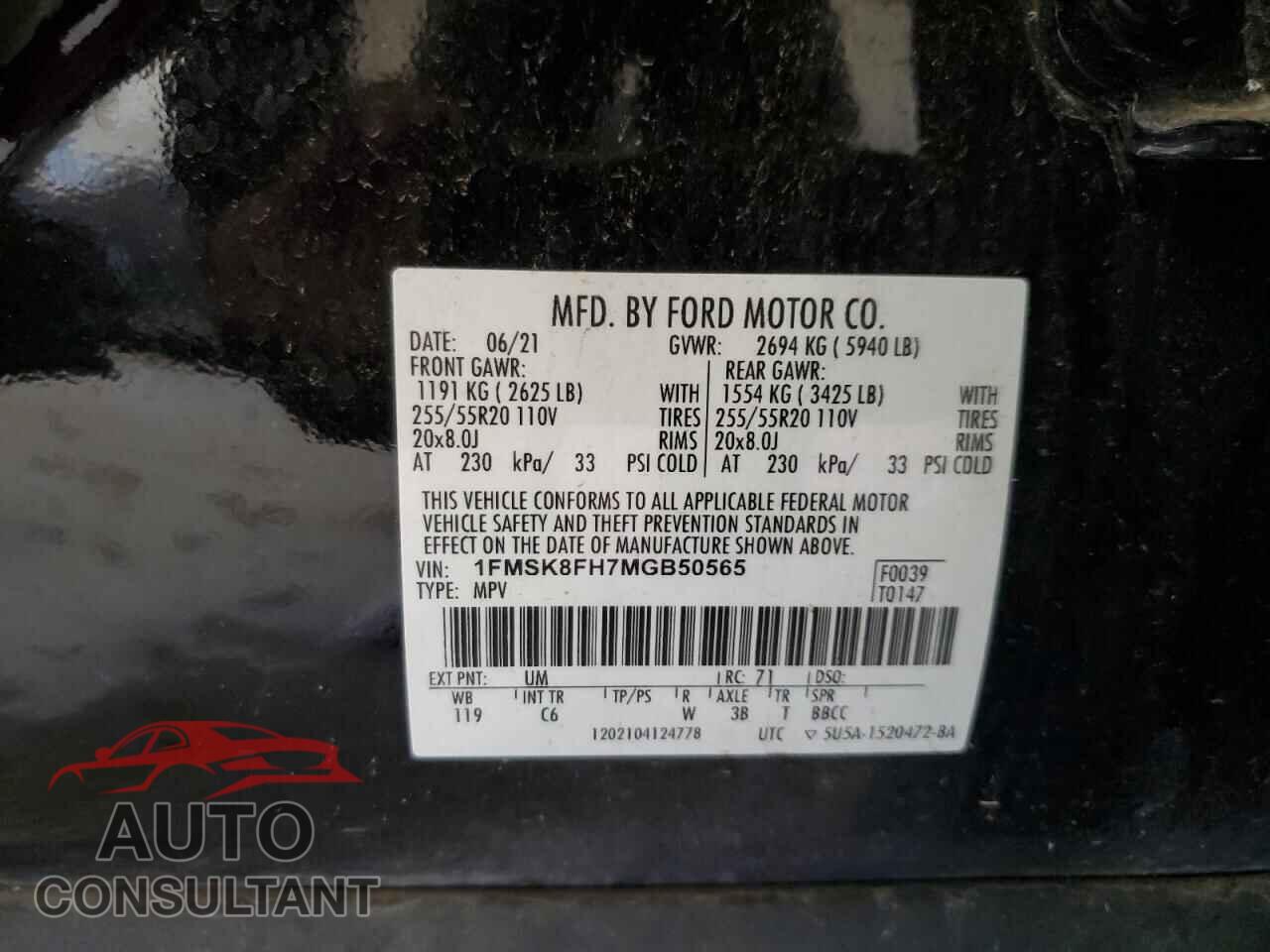 FORD EXPLORER 2021 - 1FMSK8FH7MGB50565