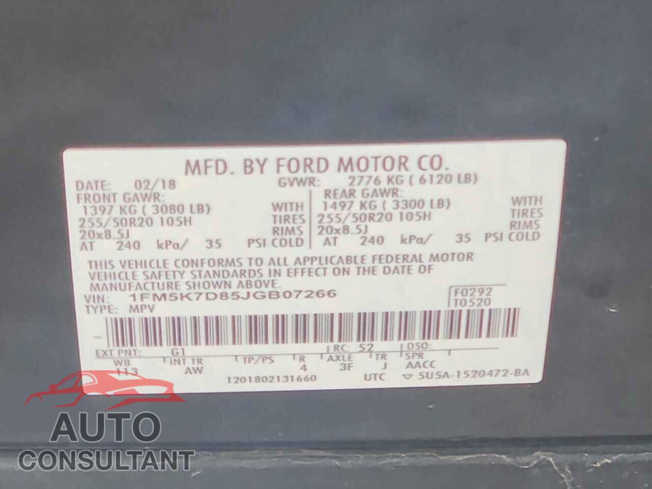 FORD EXPLORER 2018 - 1FM5K7D85JGB07266