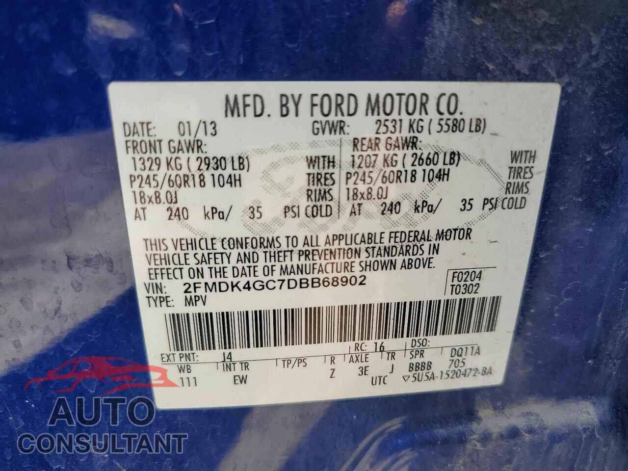 FORD EDGE 2013 - 2FMDK4GC7DBB68902