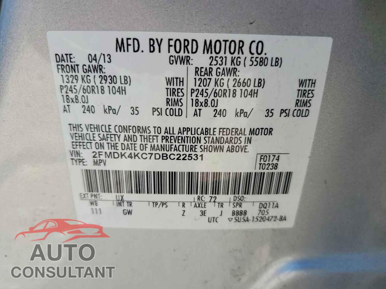 FORD EDGE 2013 - 2FMDK4KC7DBC22531