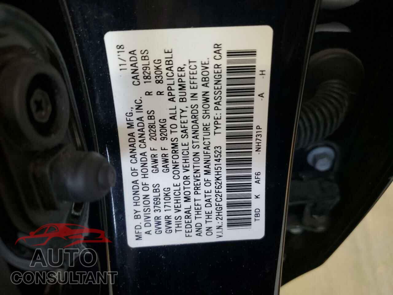HONDA CIVIC 2019 - 2HGFC2F62KH514523