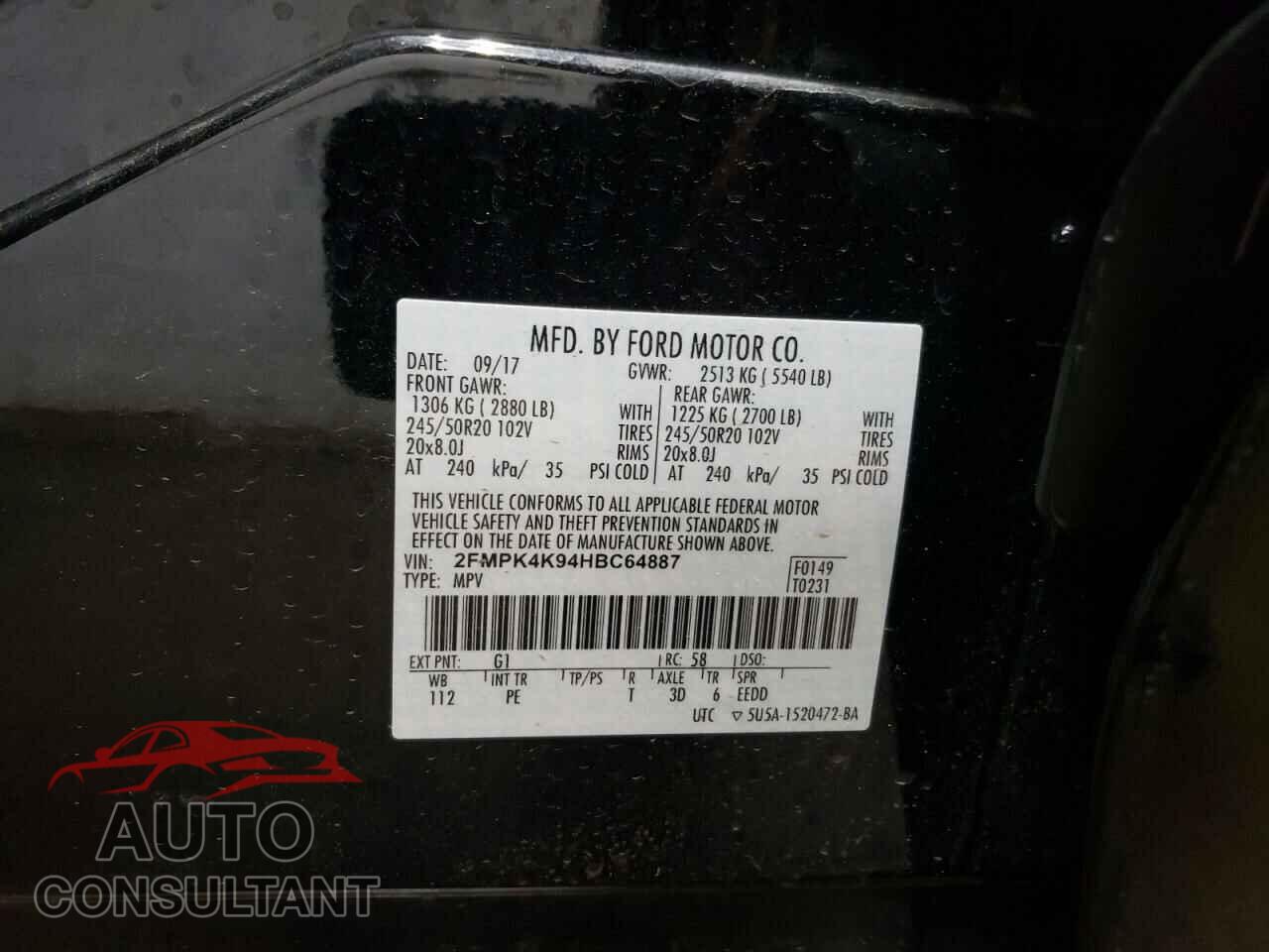 FORD EDGE 2017 - 2FMPK4K94HBC64887