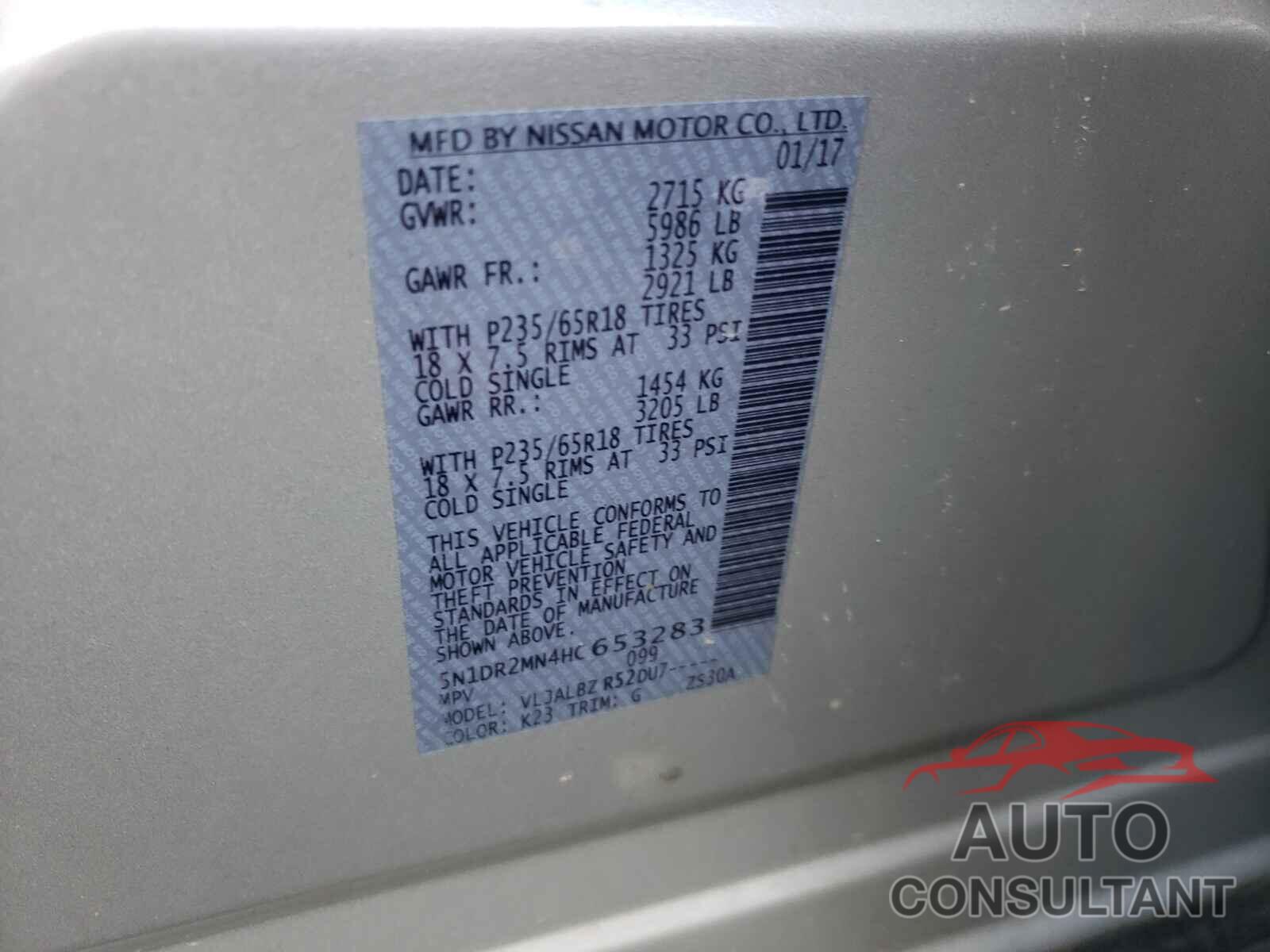 NISSAN PATHFINDER 2017 - 5N1DR2MN4HC653283