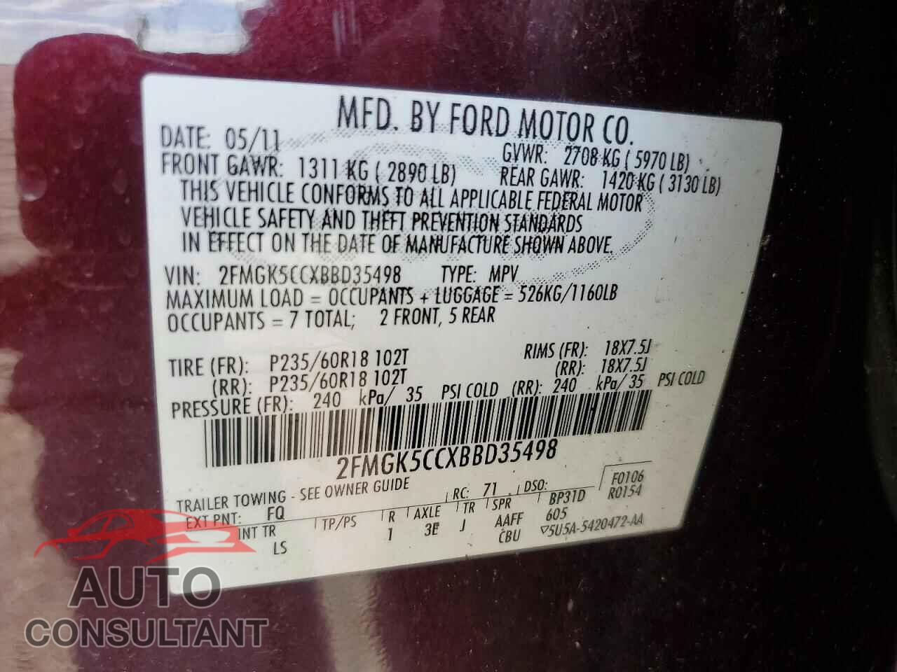 FORD FLEX 2011 - 2FMGK5CCXBBD35498
