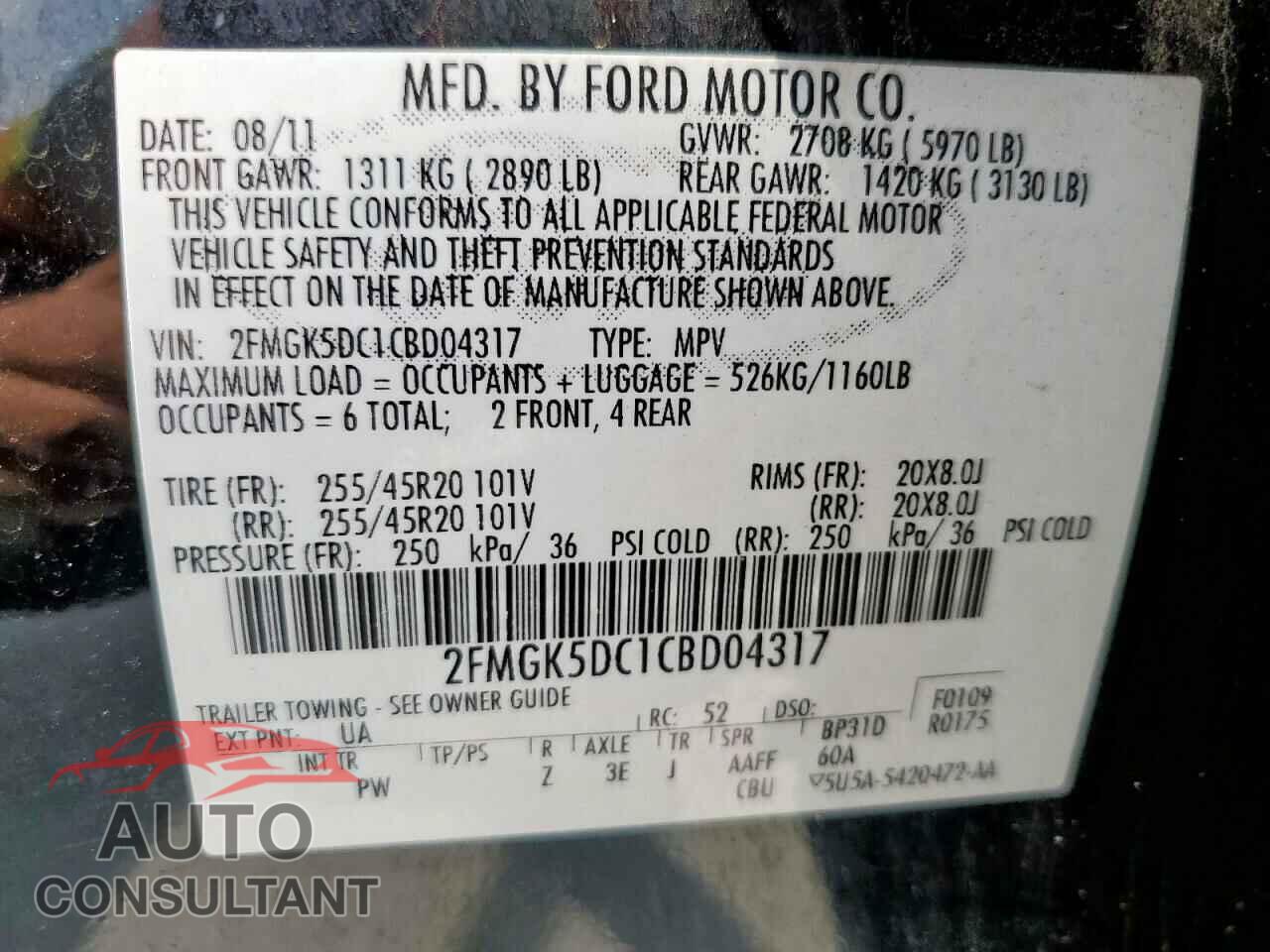 FORD FLEX 2012 - 2FMGK5DC1CBD04317