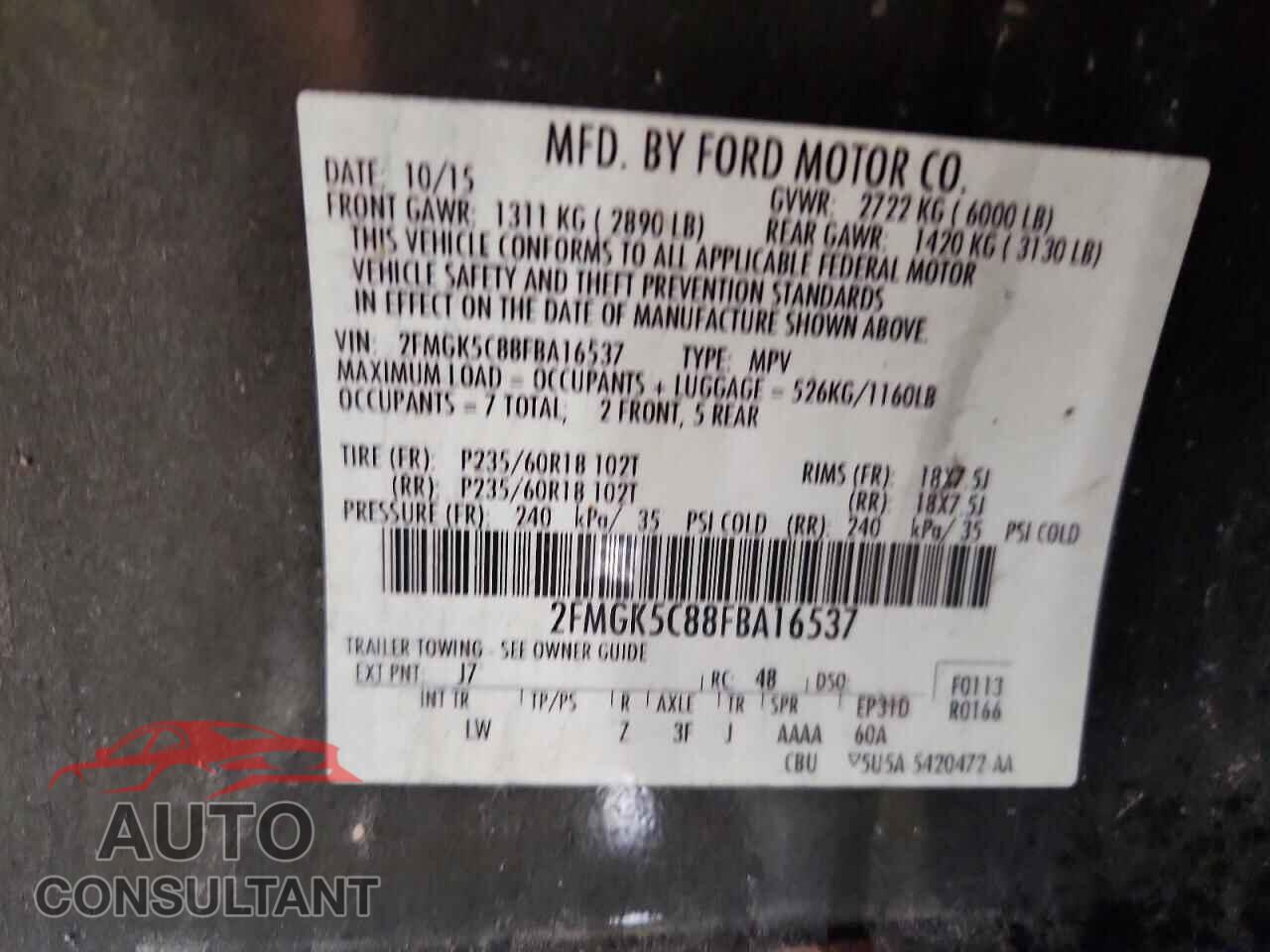 FORD FLEX 2015 - 2FMGK5C88FBA16537