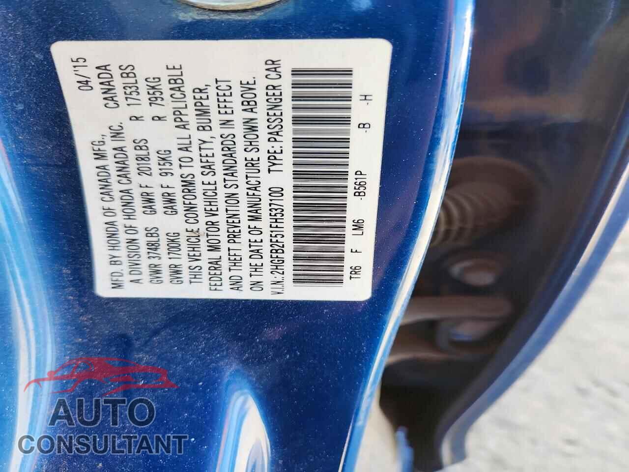 HONDA CIVIC 2015 - 2HGFB2F51FH537100