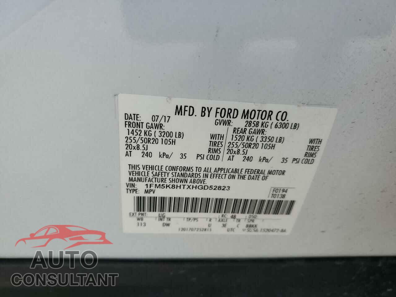 FORD EXPLORER 2017 - 1FM5K8HTXHGD52823