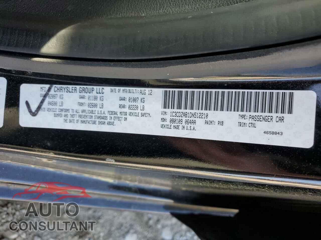 DODGE AVENGER 2013 - 1C3CDZAB1DN512210
