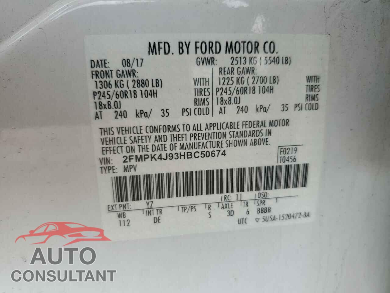 FORD EDGE 2017 - 2FMPK4J93HBC50674