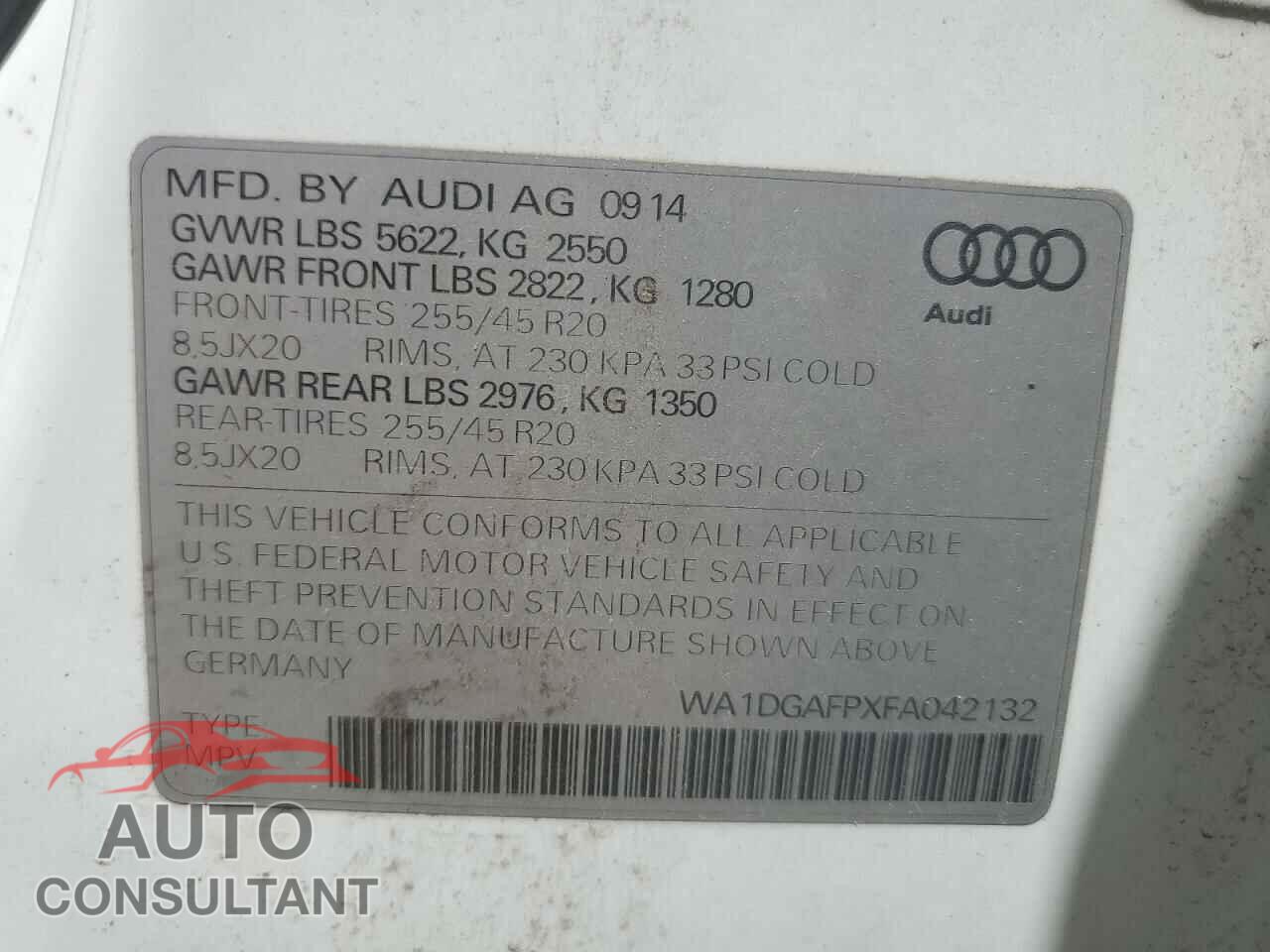 AUDI Q5 2015 - WA1DGAFPXFA042132