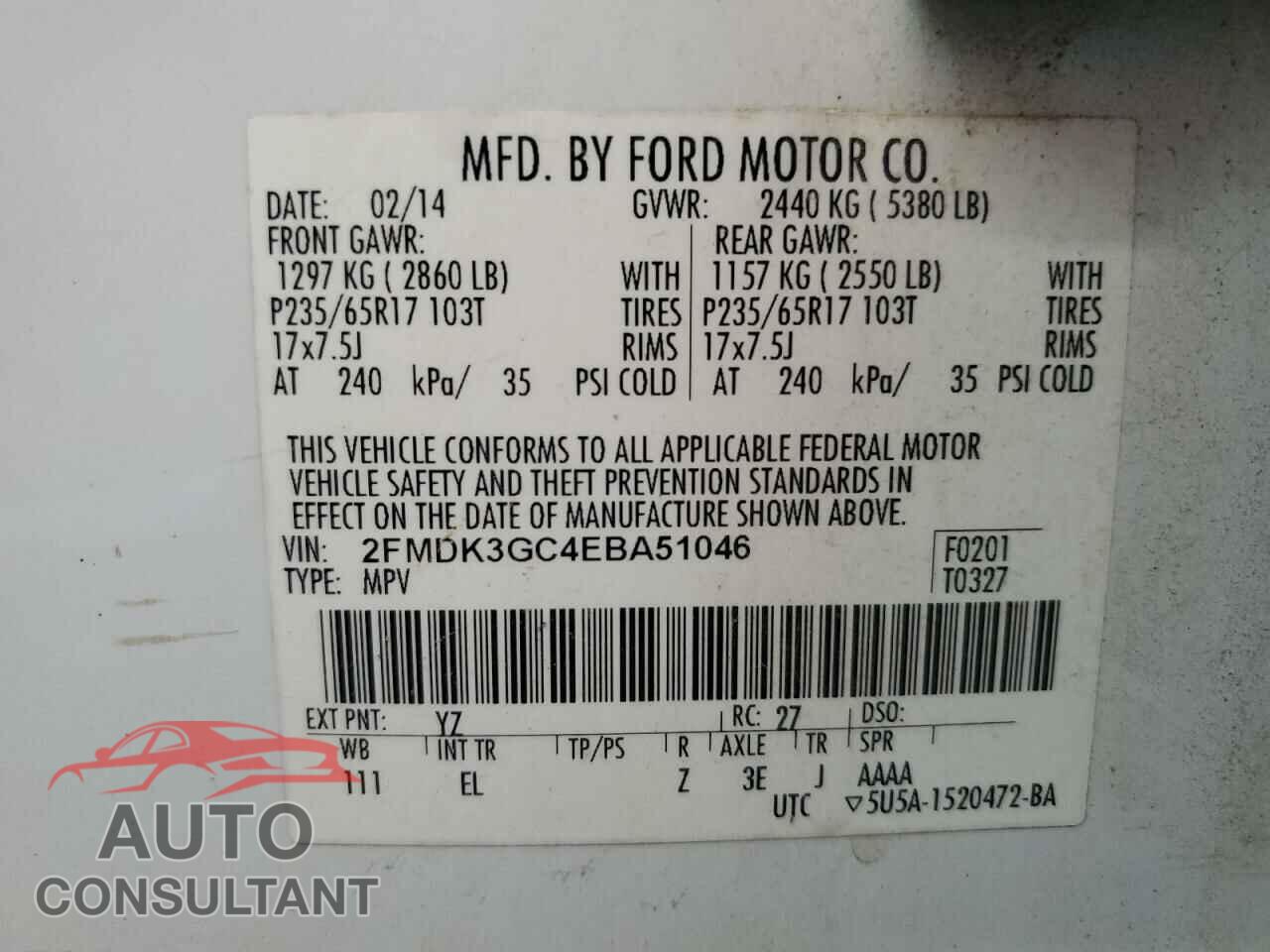 FORD EDGE 2014 - 2FMDK3GC4EBA51046