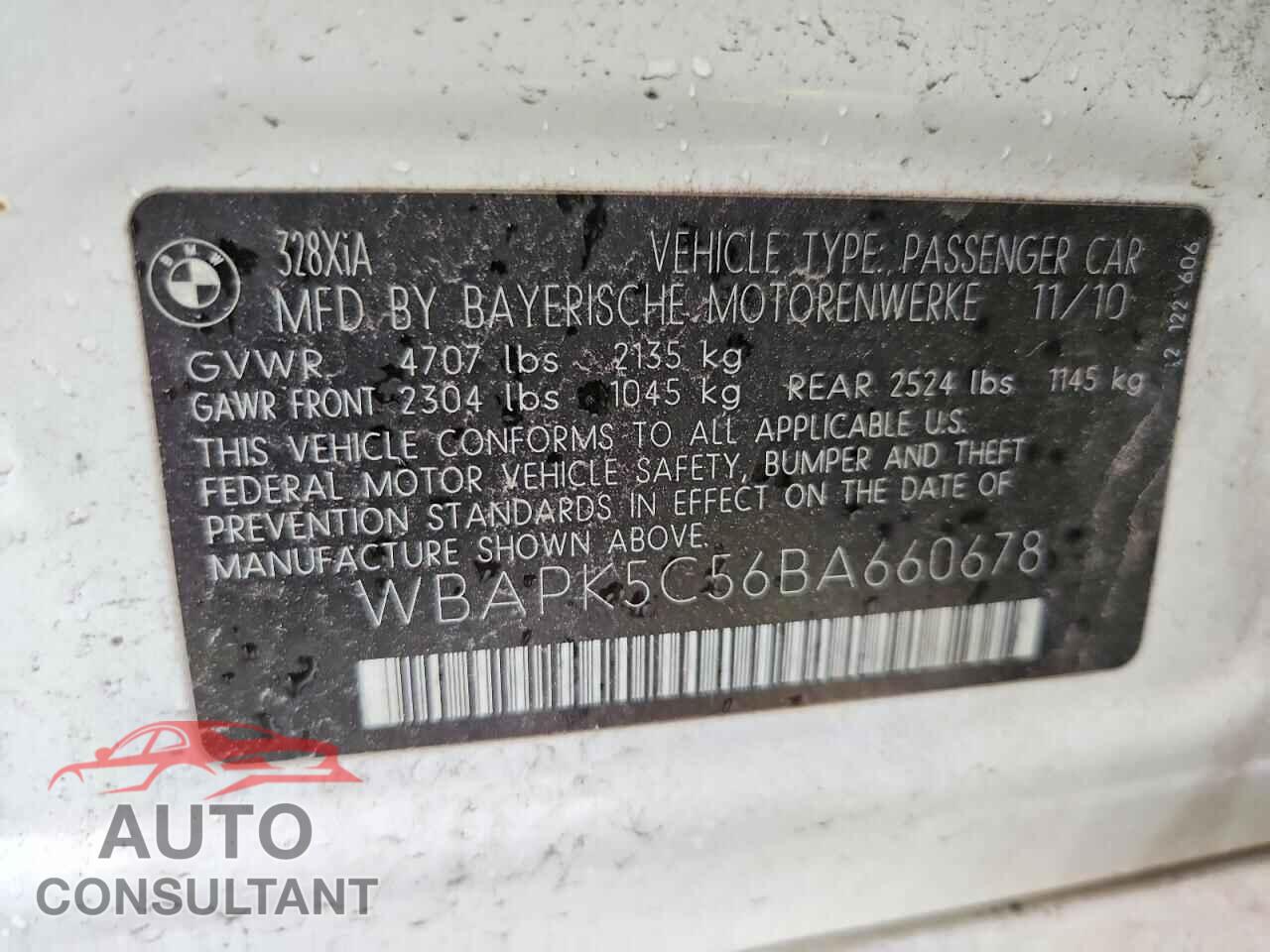 BMW 3 SERIES 2011 - WBAPK5C56BA660678