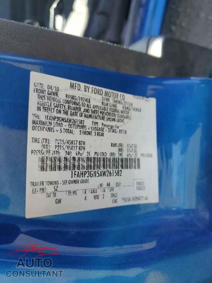 FORD FOCUS 2010 - 1FAHP3GN5AW261582