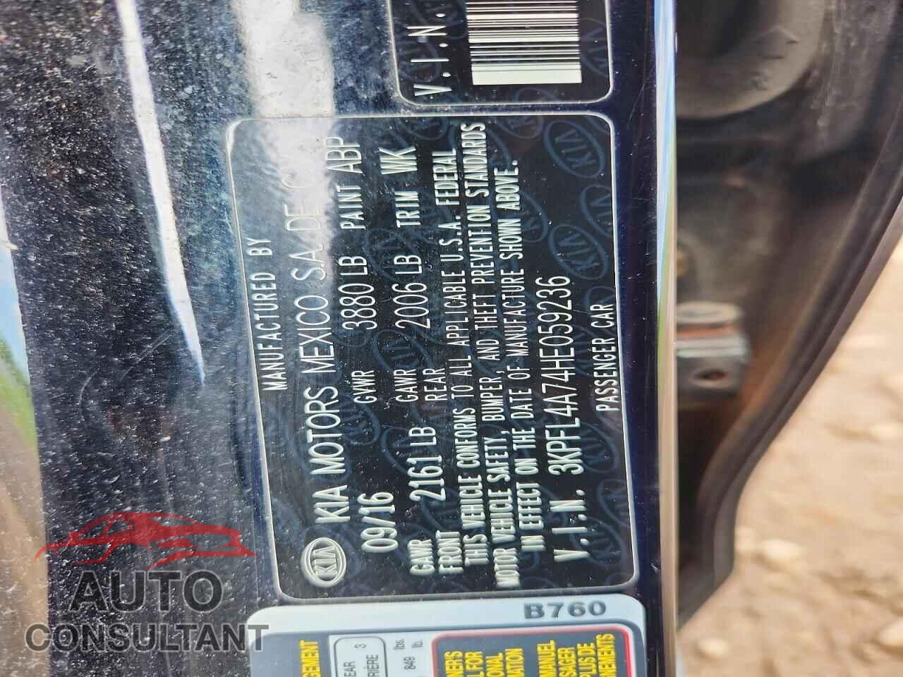 KIA FORTE 2017 - 3KPFL4A74HE059236