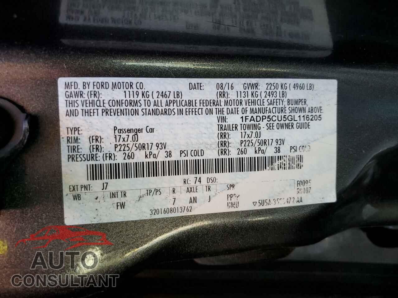 FORD CMAX 2016 - 1FADP5CU5GL116205