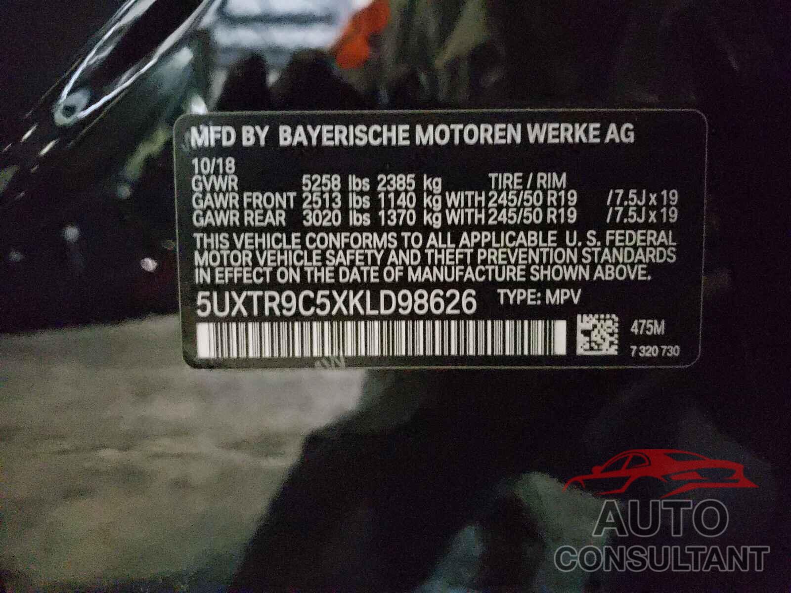 BMW X3 2019 - 5UXTR9C5XKLD98626