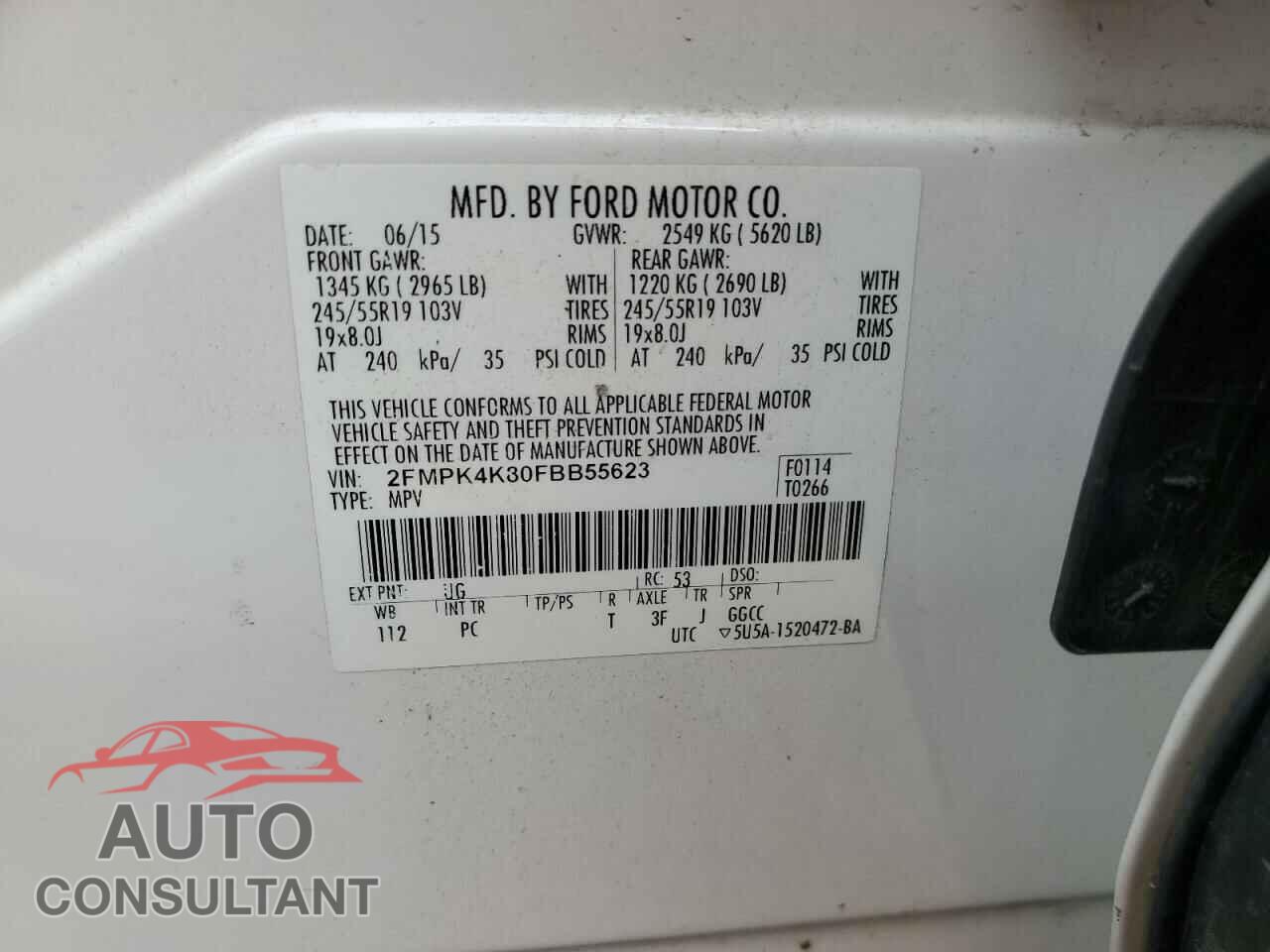 FORD EDGE 2015 - 2FMPK4K80FBB55623