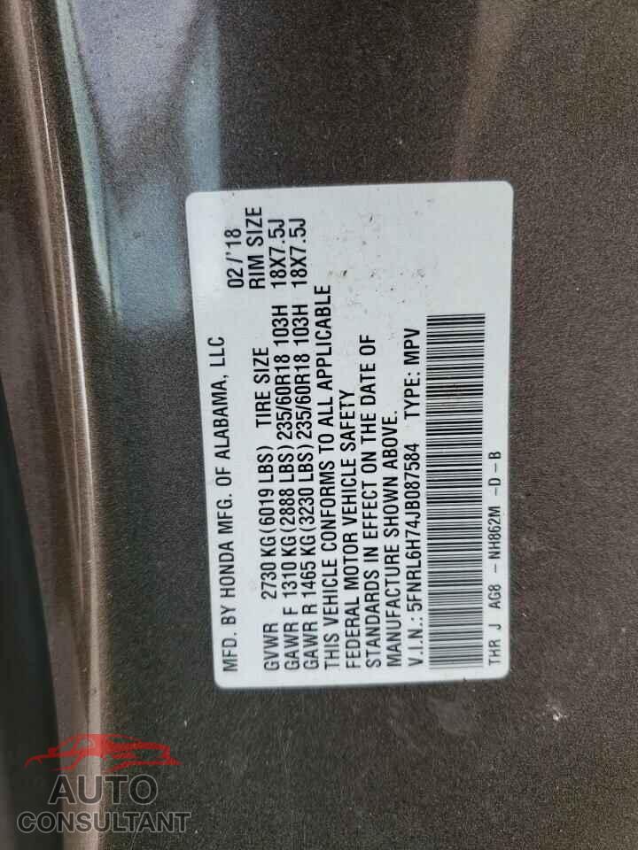 HONDA ODYSSEY 2018 - 5FNRL6H74JB087584