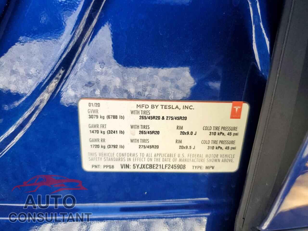 TESLA MODEL X 2020 - 5YJXCBE21LF245908