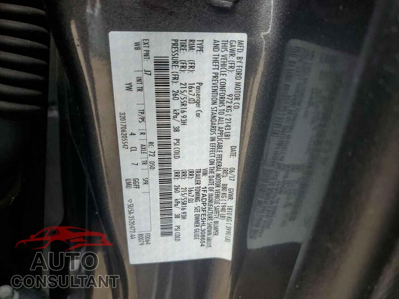 FORD FOCUS 2017 - 1FADP3FE5HL308654